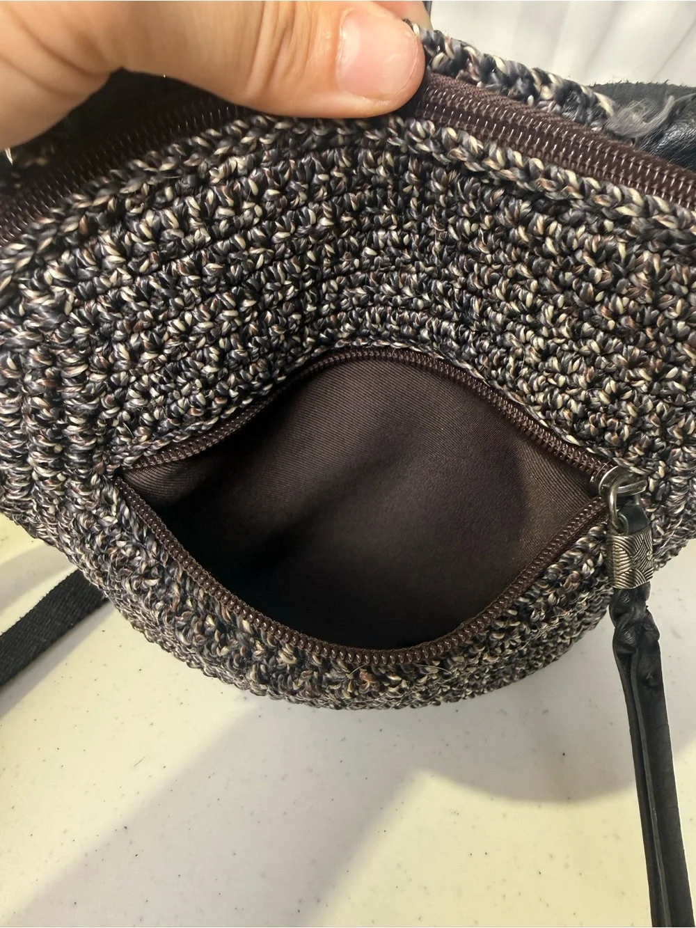 The Sak Loyola Backpack Crochet Woven Brown Black Mini Backpack Purse Boho